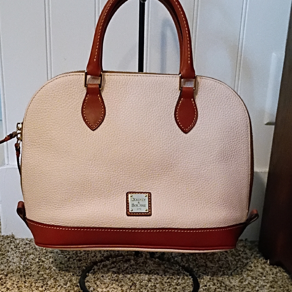 Dooney & Bourke Blush Pebbled Leather Satchel with Brown Trim